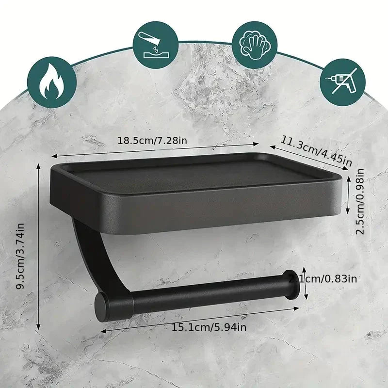 Stainless Steel Toilet Paper Holder with Shelf – Wall-Mount, Black, White, Gray