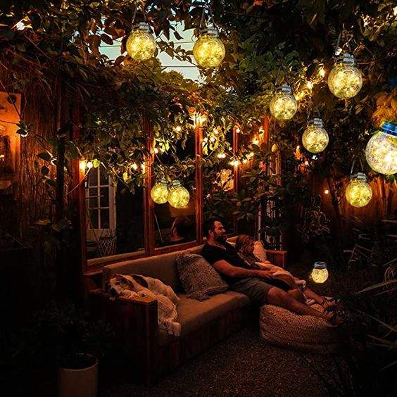 LED String Lights in Glass Solar Garden Lantern