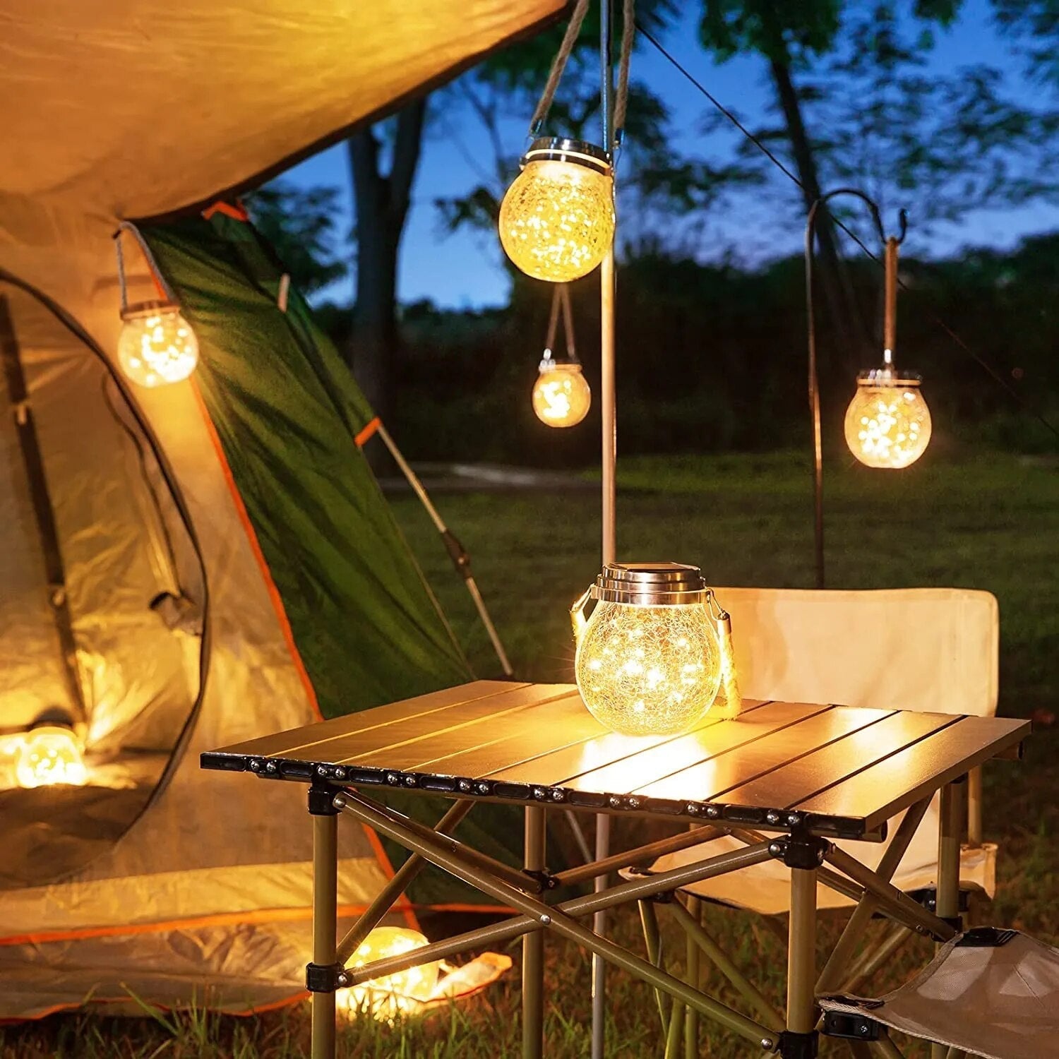 LED String Lights in Glass Solar Garden Lantern