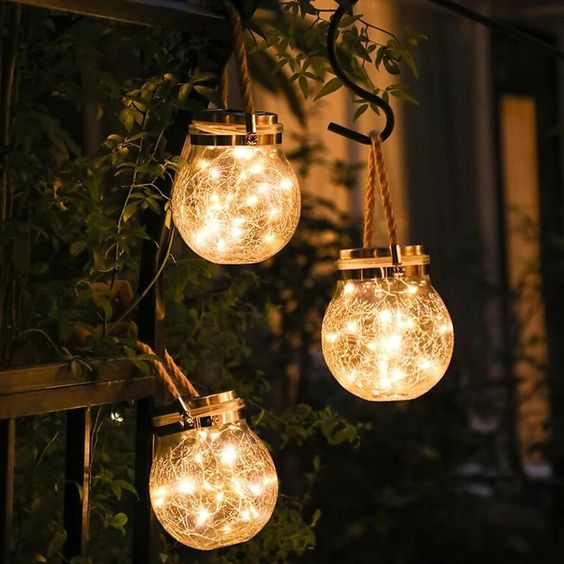 LED String Lights in Glass Solar Garden Lantern
