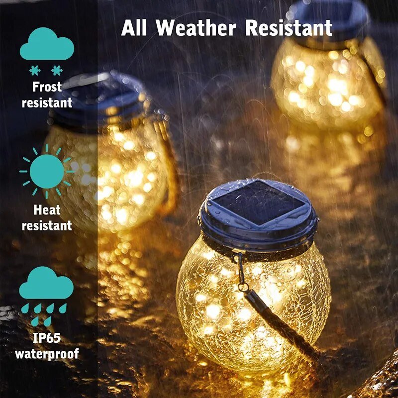 LED String Lights in Glass Solar Garden Lantern