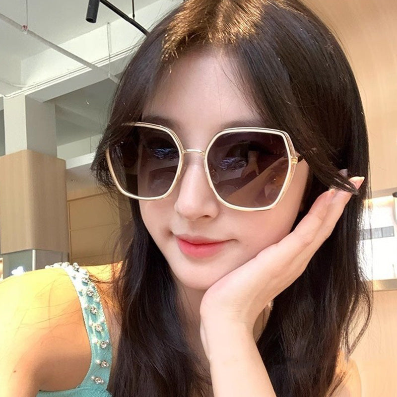 Metal Frame Oversized Sunglasses with Polarized Lenses