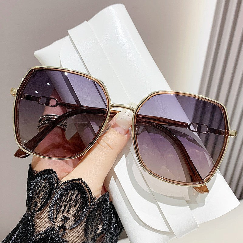 Metal Frame Oversized Sunglasses with Polarized Lenses