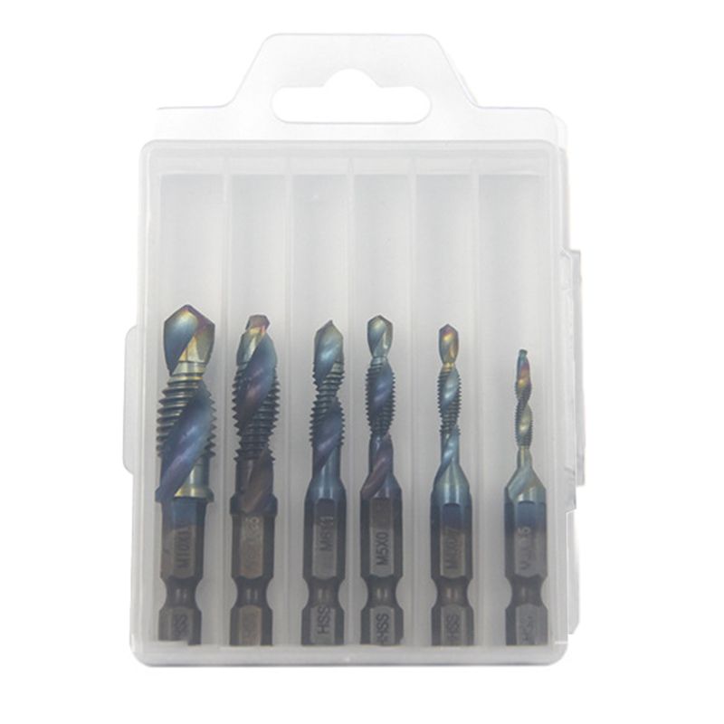 Hex Shank Tap Set – 6 Pieces with Spiral Flute Design