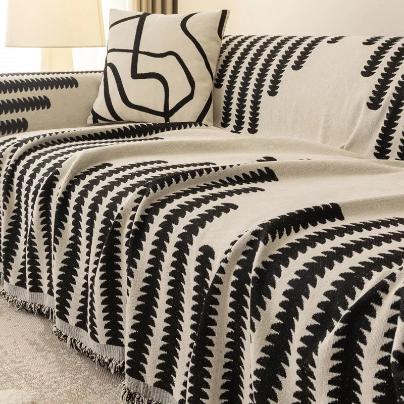 Non-Slip Sofa Cover in Striped Cotton Blend Fabric