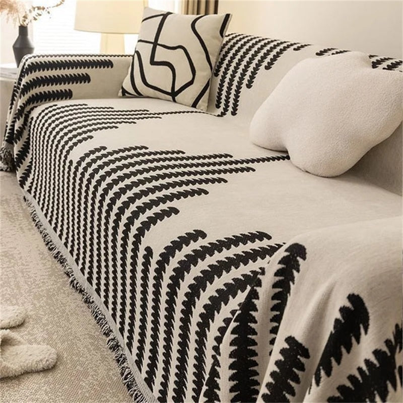 Non-Slip Sofa Cover in Striped Cotton Blend Fabric