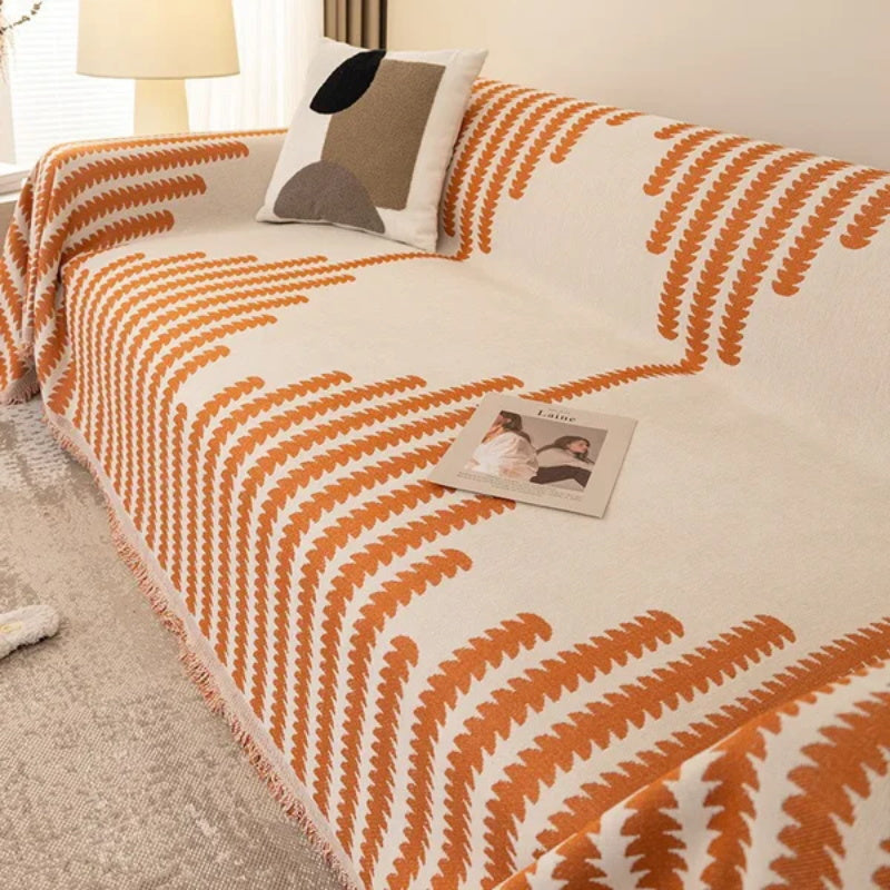 Non-Slip Sofa Cover in Striped Cotton Blend Fabric
