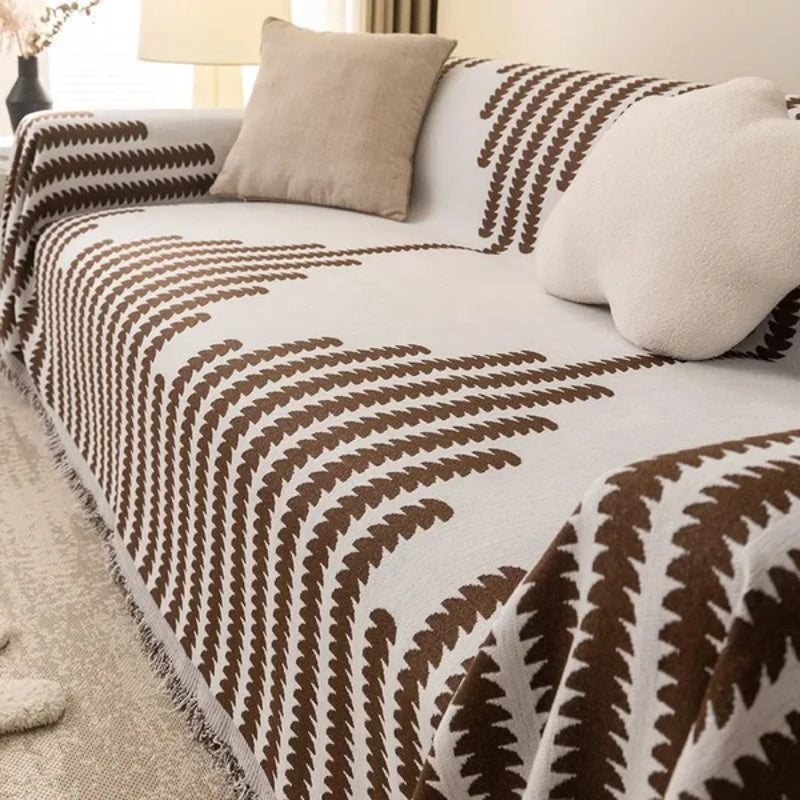 Non-Slip Sofa Cover in Striped Cotton Blend Fabric