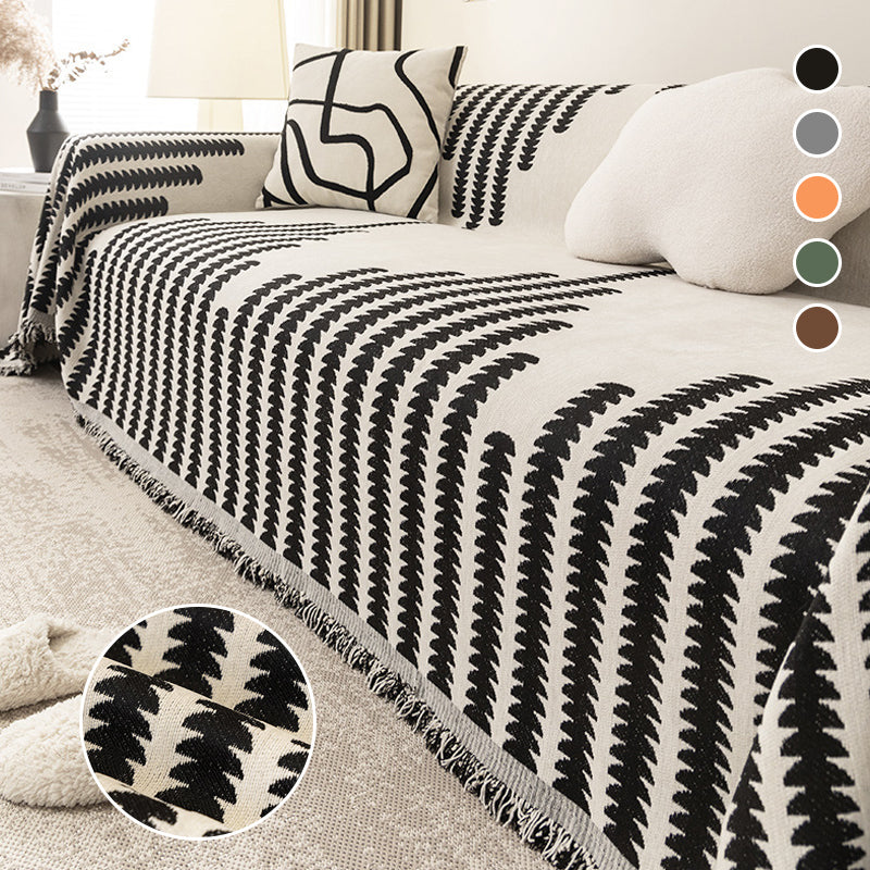 Non-Slip Sofa Cover in Striped Cotton Blend Fabric