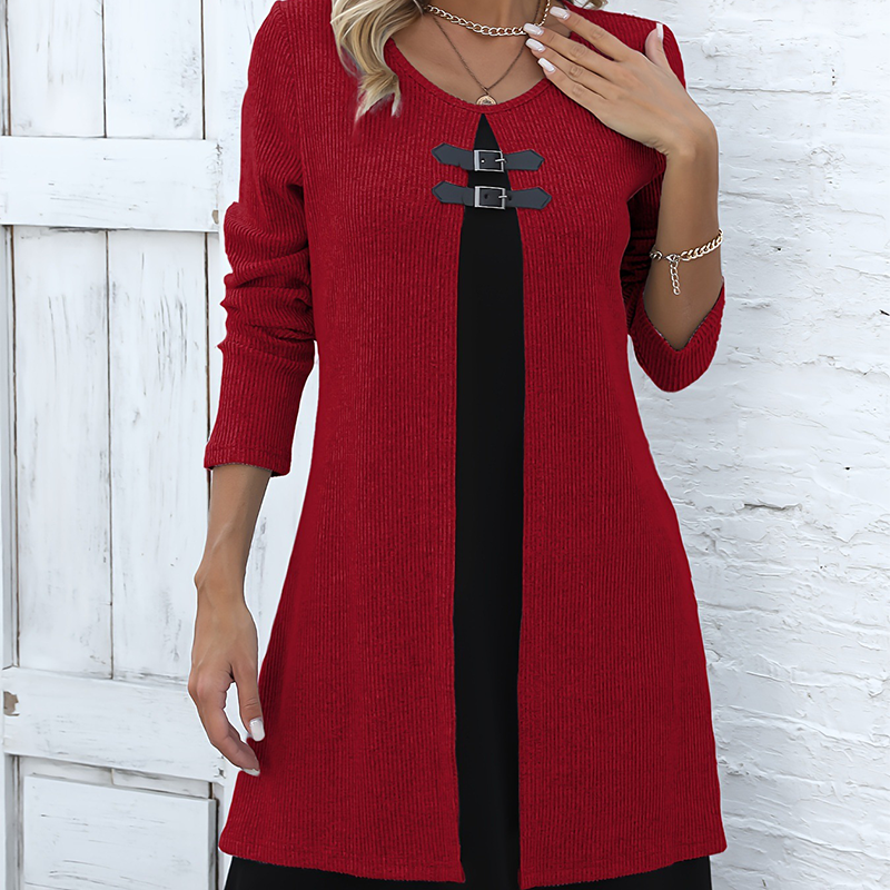 A-line Dress for Women Featuring Faux Leather Straps