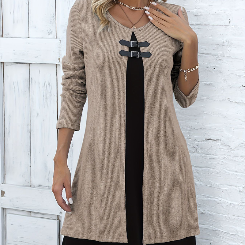 A-line Dress for Women Featuring Faux Leather Straps
