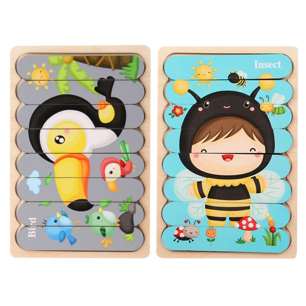 Double-Sided Educational Puzzle Set with Wooden Pegs for Kids