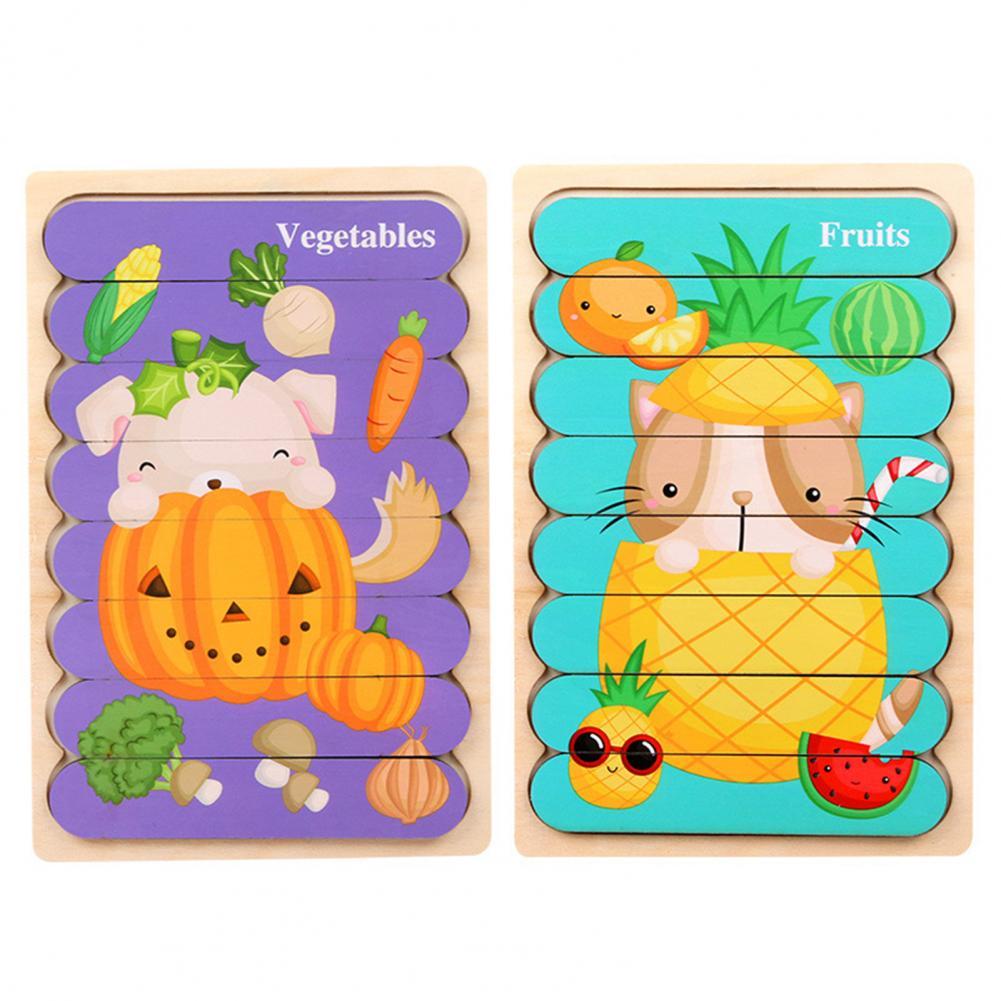 Double-Sided Educational Puzzle Set with Wooden Pegs for Kids