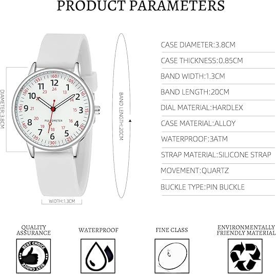 Silicone Nurse Watch with Second Hand – Waterproof Design for Healthcare