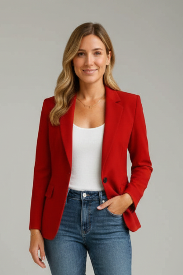 Women’s Tailored Single-Button Blazer with Notched Lapel for Office and Evening