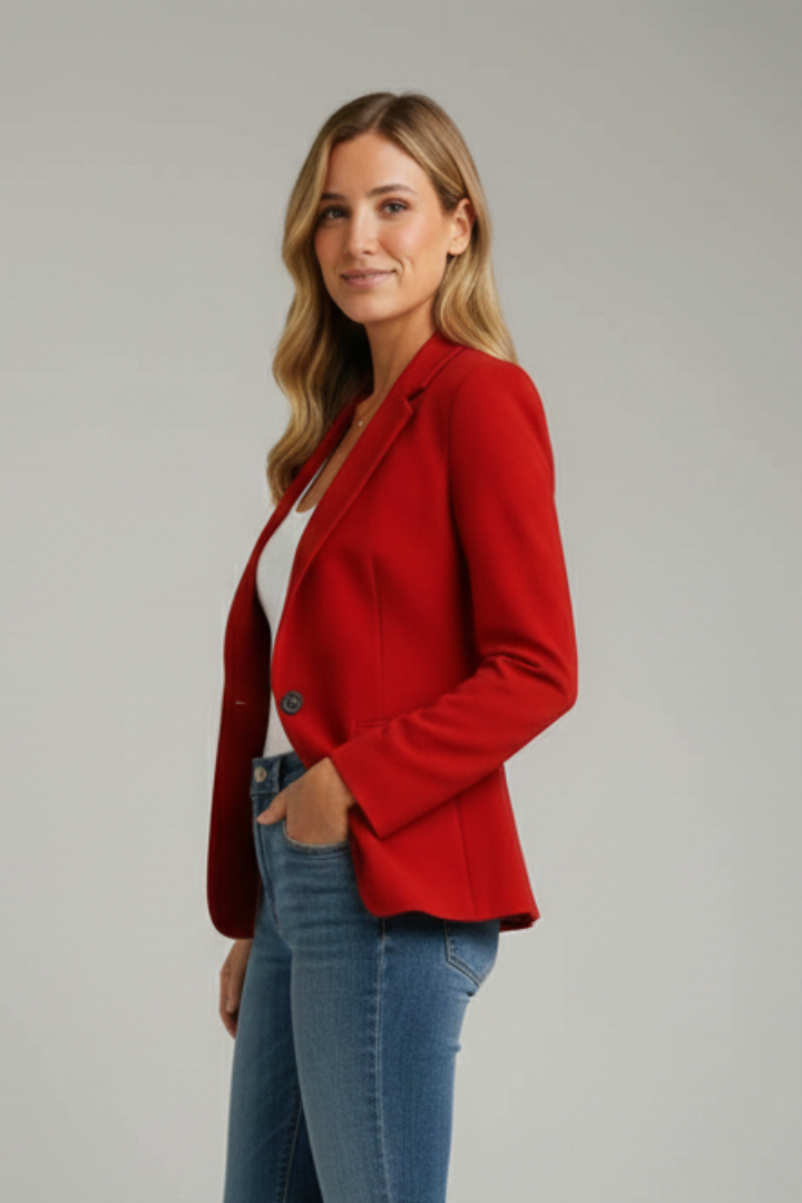 Women’s Tailored Single-Button Blazer with Notched Lapel for Office and Evening