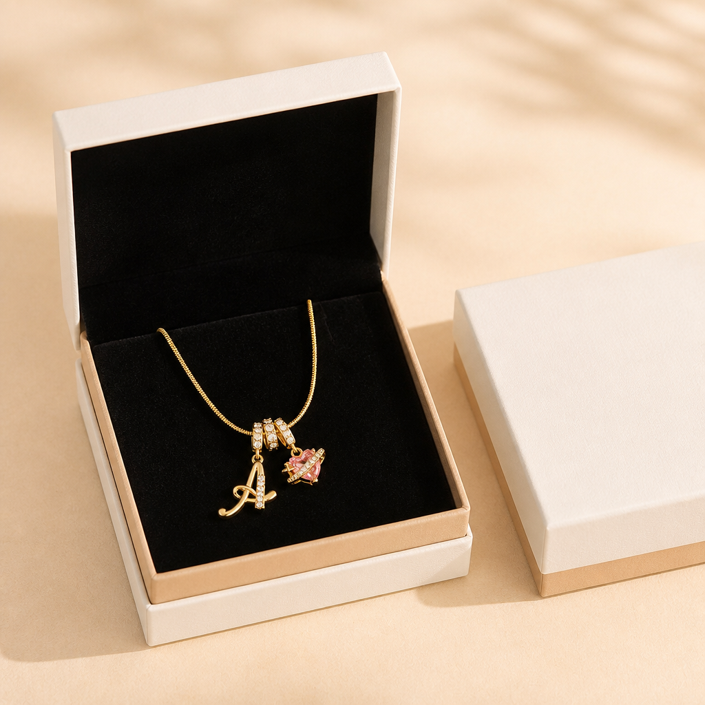 ViviLuxe™ – Personalized Cursive Initial Necklace with Pink Heart Charm