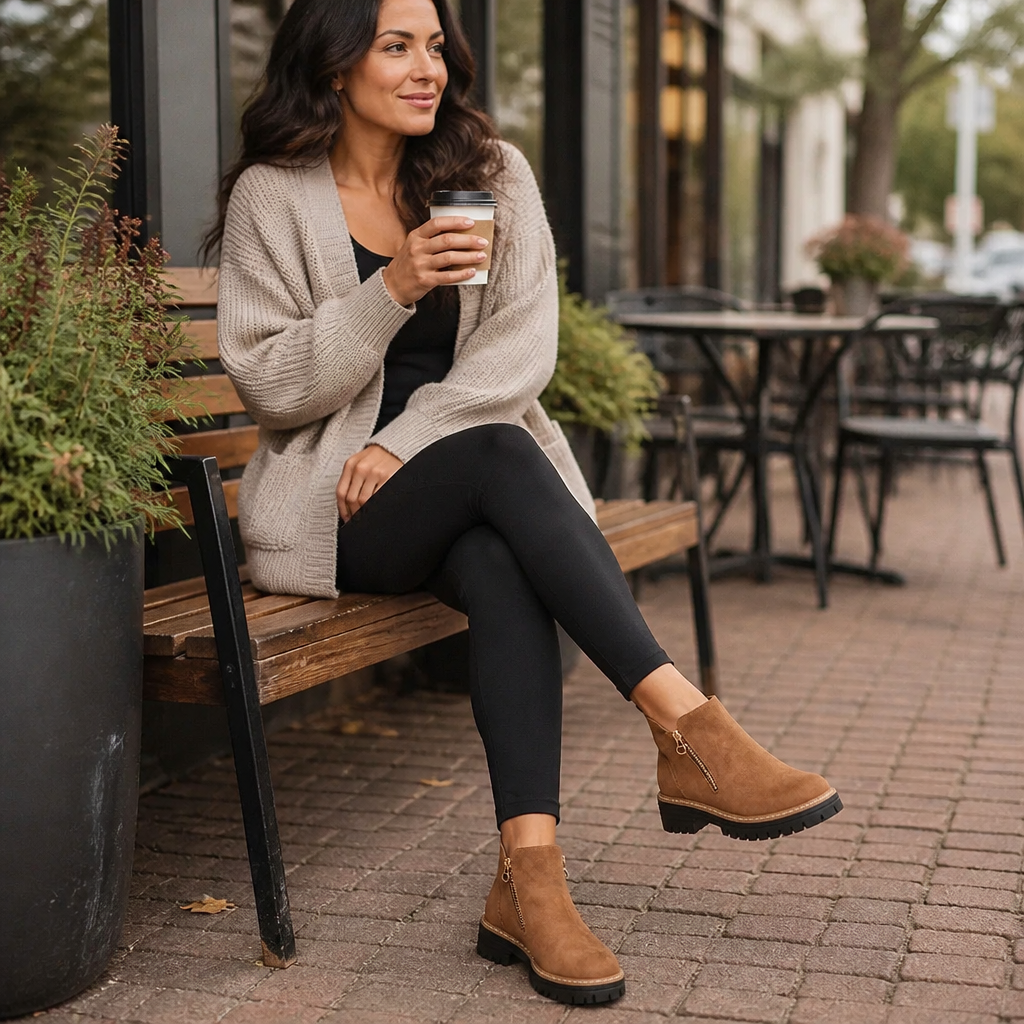 ArdentStride™ – Suede-Look Side-Zip Lug-Sole Ankle Boots