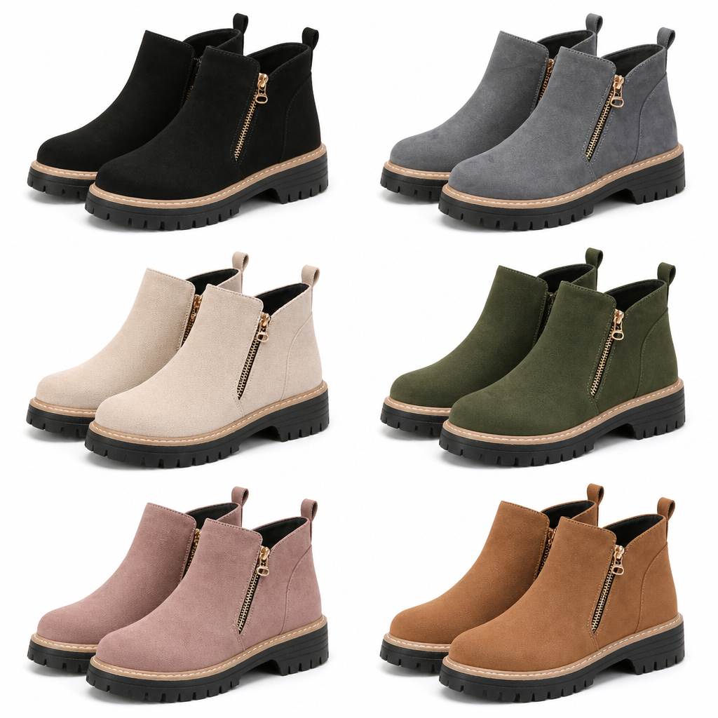 ArdentStride™ – Suede-Look Side-Zip Lug-Sole Ankle Boots