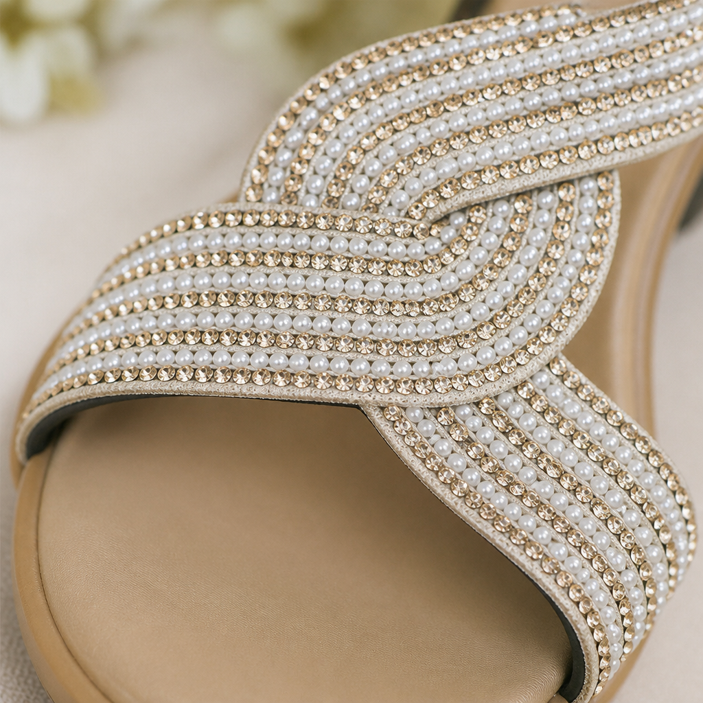 SerenStep™ – Sparkling Braided Wedge Sandals with Stretch Ankle Strap