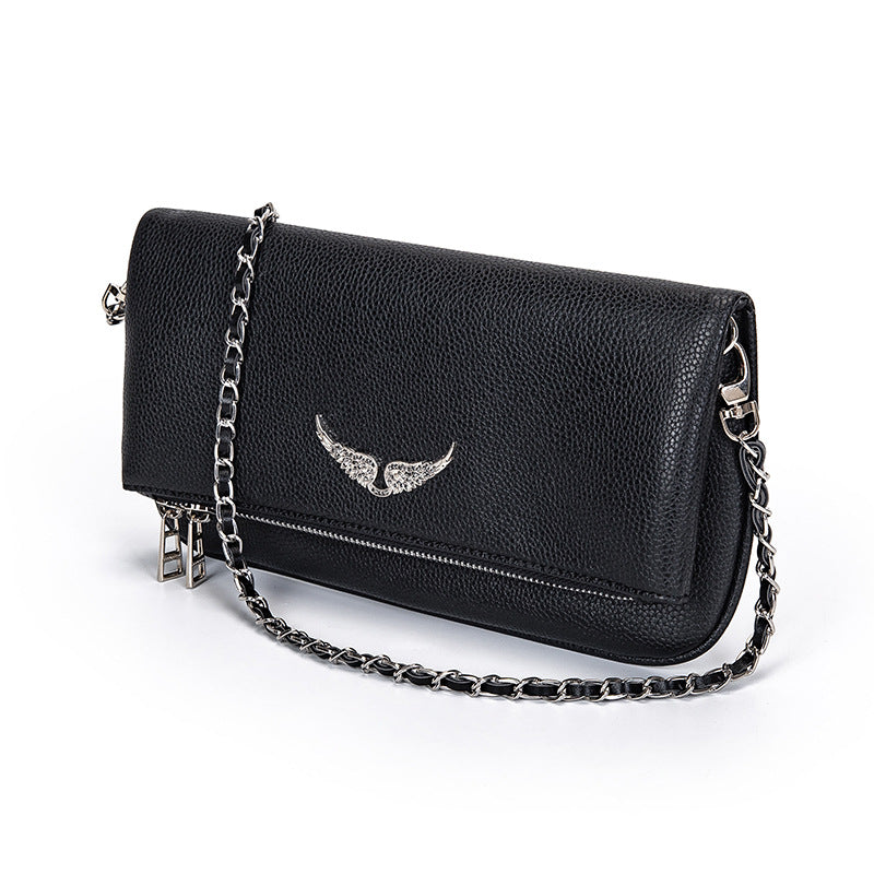 Zippered Shoulder Bag Featuring Wing Applique Design