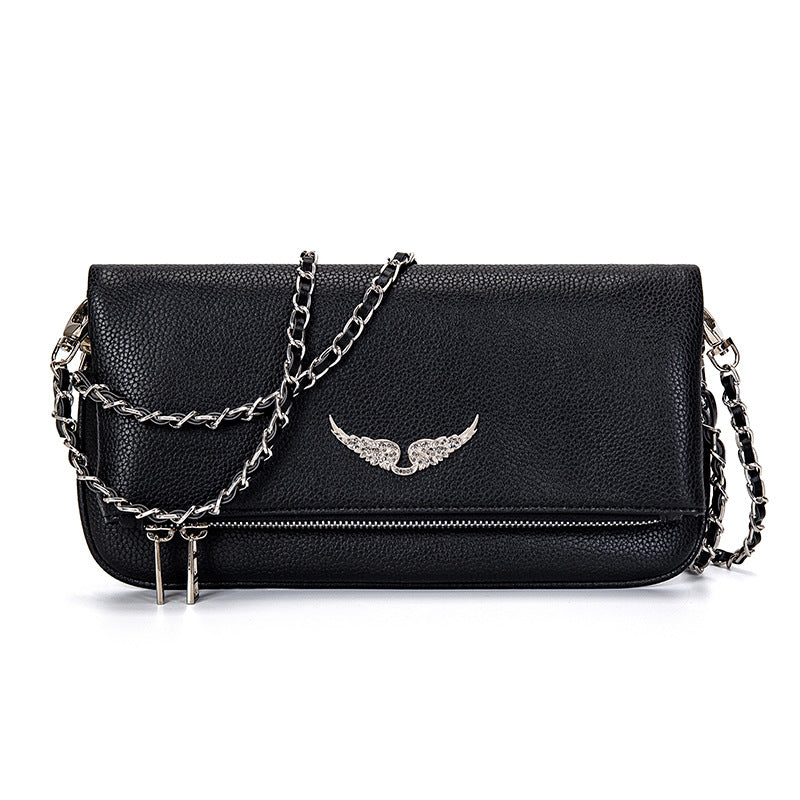 Zippered Shoulder Bag Featuring Wing Applique Design