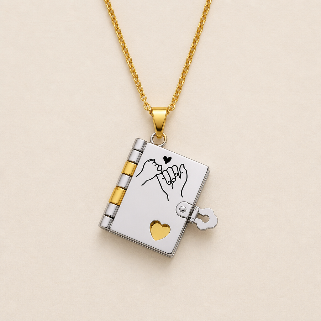 EverBond™ – Pinky Promise Book Locket Necklace with Hidden Fold-Out Pages